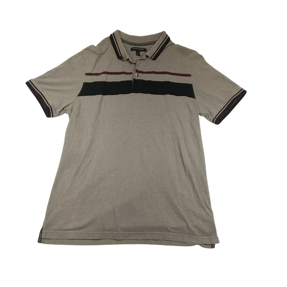 Banana Republic Polo Shirt Mens Large Gray Short Sleeve Striped Cotton Collared